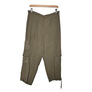 J. Jill Cargo‎ Cropped Pants Embroidered Detail Olive Green Womens Medium